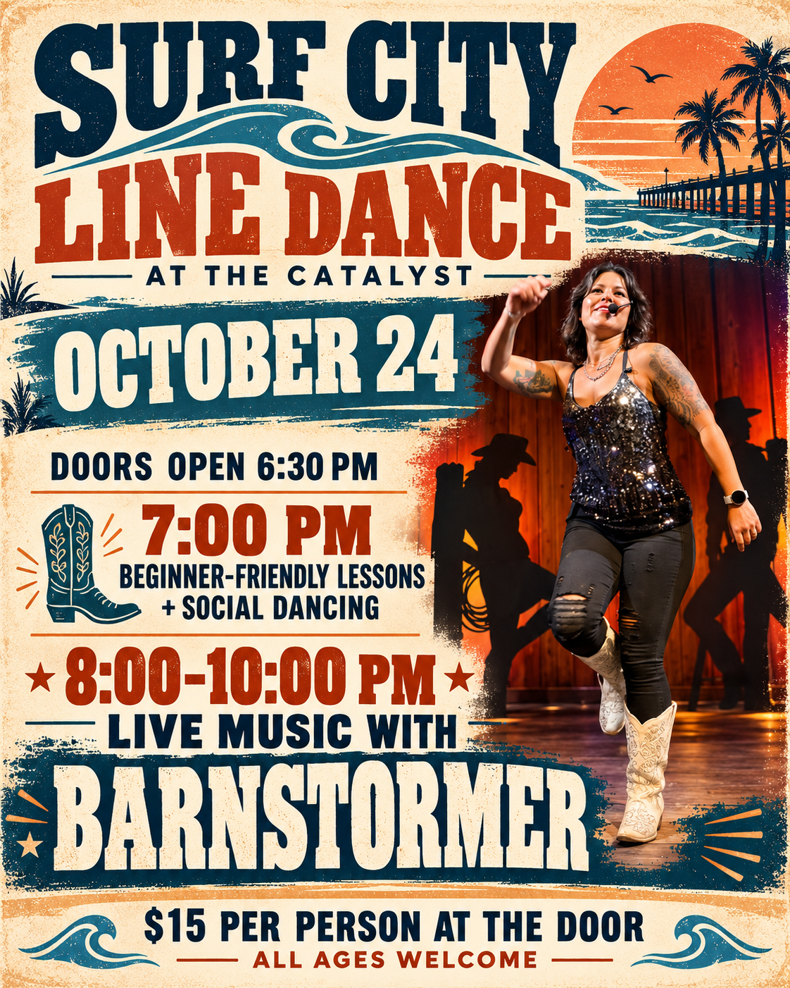 Surf City Line Dance with Live Music from Barnstormer