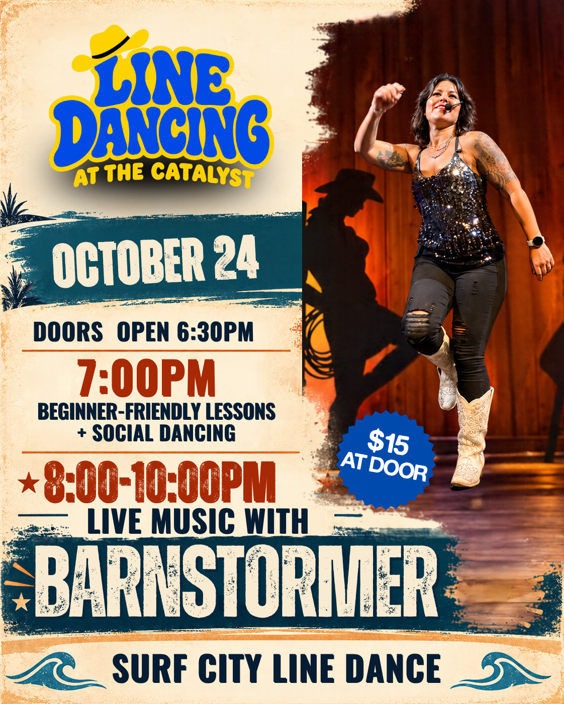 Surf City Line Dance with Live Music from Barnstormer